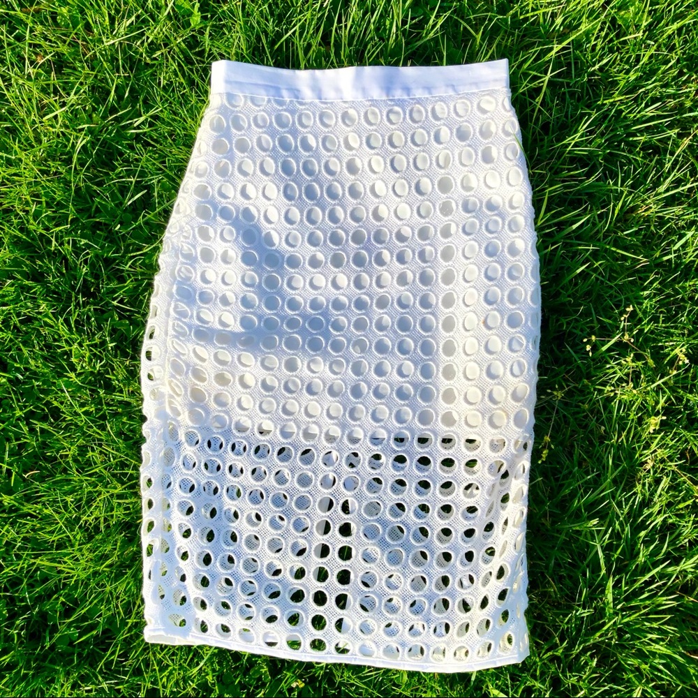 White Polk-a-dot Embroidered Skirt